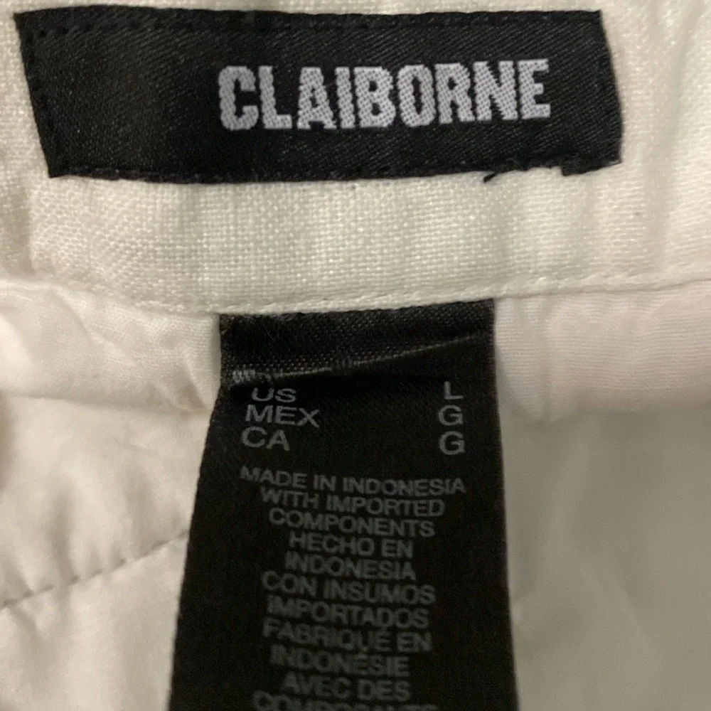 Claiborne White Linen/Cotton Blend Dress Pants Sz L 36’ Pockets EUC